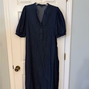 Ann Taylor Chambray Navy Blue Dress